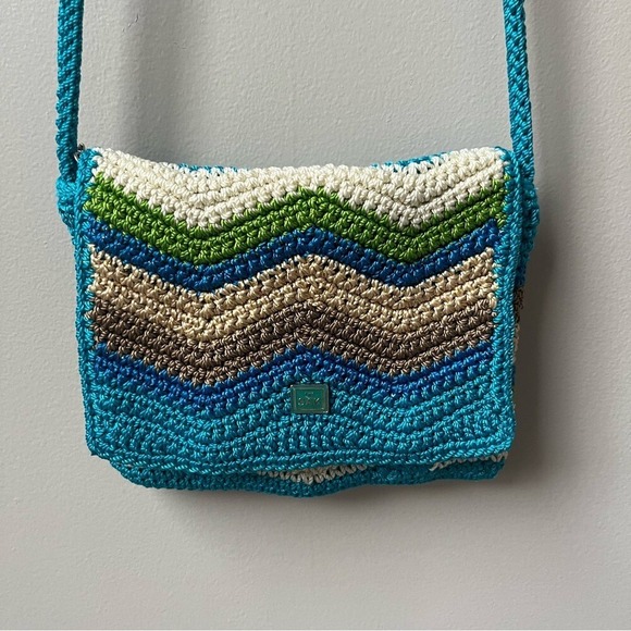 The Sak Crossbody Bag Chevron Blue Cream Braided Woven Coastal Beachy Classic - Picture 1 of 12
